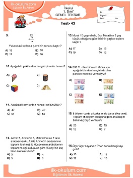 ilkokul 1. Sınıf Genel Tekrar Testleri 